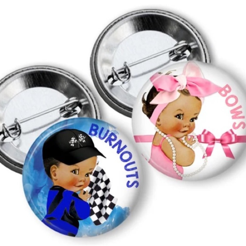 Burnouts or Bows Gender Reveal Pins